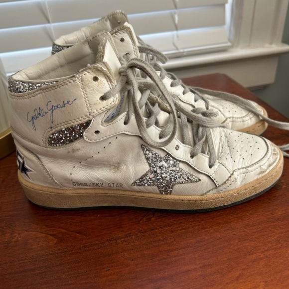 Golden Goose White High-Top Sneakers with Silver Star - Picture 1 of 13